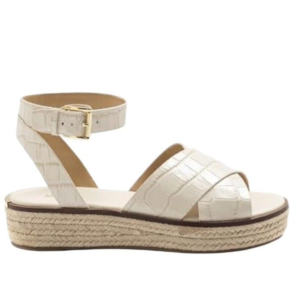 Michael Kors Abbott Platform Sandals Women’s 8.5 Light Cream Croc Embossed straw